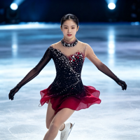 Robe de patinage artistique à col halter, dégradé noir et rouge, ornée de strass, pour la danse sur glace et les compétitions