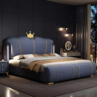 Lit intelligent réglable de luxe en cuir capitonné avec rangement et design moderne, taille King