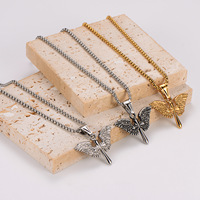 Collier tendance avec pendentif croix ailes d'ange, plaqué or 18 carats, chaîne en acier inoxydable, bijoux religieux