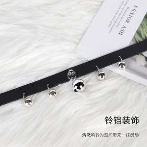Leather <b>Collar</b> With 5 Bells Black Punk Style SM <b>Bondage</b> Adult Accessory - Product Image 5