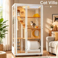 Villa de luxe pour chat, enclos carré, maison sécurisée avec porte verrouillable pour animaux de compagnie d'intérieur - Vente en gros