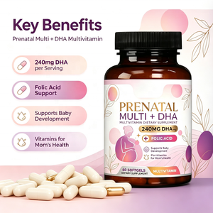 Vitaminas Prenatales de Marca Propia con Ácido Fólico y Omega 3 DHA, Multivitamínico Diario para el <span class=keywords><strong>Embarazo</strong></span> Sin OMG, 60 Cápsulas Blandas - Product Image 3