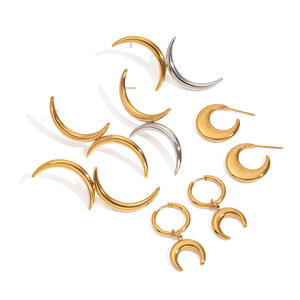 Nuovo stile di nicchia mezza luna goccia orecchino 18K oro acciaio inox olio pressione luna orecchini moda - Product Image 5
