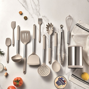 Juego de utensilios de cocina de silicona de acero inoxidable, 12 piezas, Cubo de almacenamiento giratorio, olla antiadherente, pala para el hogar, cuchara, juego de utensilios de cocina - Product Image 6