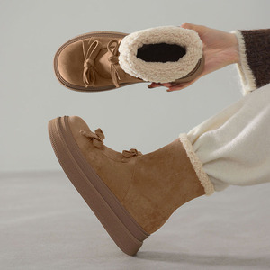 <b>Bow</b> Decor Mid Calf Boots Fleece Lined Platform <b>Shoes</b> For Sweet Casual Female Outfits And Urban Daily Strolls Fashion boot - Product Image 2
