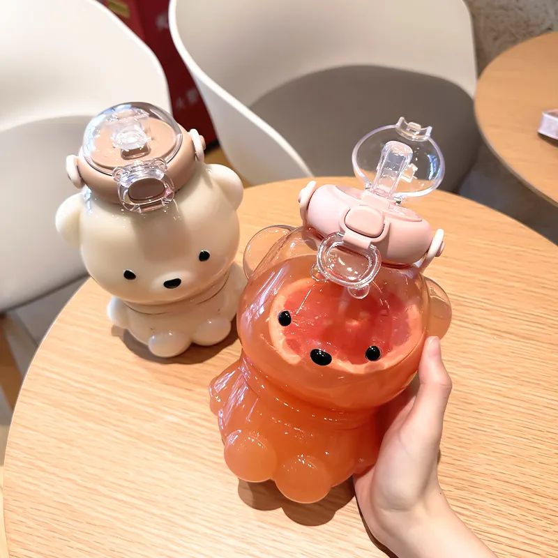 Best Prices Children Bear Water Bottle Outdoor Portable Big Belly Cartoon Cup Water Bottle With Straw
