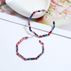 Boucles d'oreilles tendance style vintage grand format octogonales, motif léopard, en résine acétate et acrylique, <span class=keywords><strong>bijoux</strong></span> cercle - Product Image 3