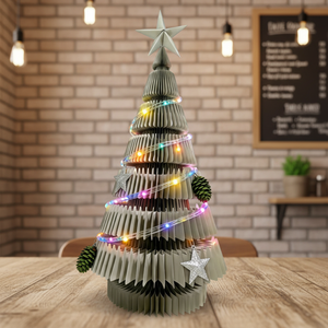 Nuovo 2025 Albero di Natale Pieghevole in Cedro Ecologico di Alta Qualità con Luci LED e Base in Carta Kraft per Decorazioni Negozi e Matrimoni - Product Image 3