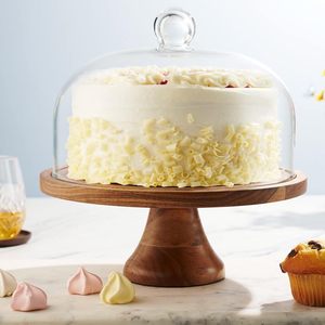 Support à gâteau en bois 2 en 1 avec dôme en verre - Plateau de service multifonction et plateau à fromage pour la décoration de la maison et les cadeaux - Product Image 3
