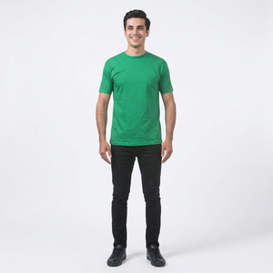 Men's Original 100% Cotton O Neck Solid Breathable Front Logo Regular Fit T-Shirt Green True Classic Short Sleeve - Product Image 1