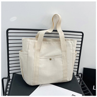 Tas Tote Kanvas Putih Polos Wanita dengan Kantong Resleting, Grosir, Dapat Dicetak, Logo Kustom, Dapat Digunakan Kembali, untuk Belanja, Belanjaan Mahasiswa