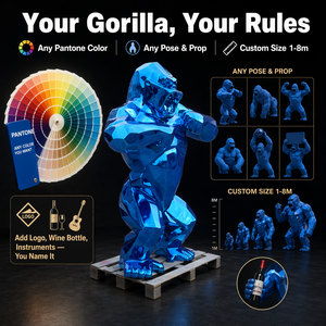 Estatua de <span class=keywords><strong>Gorila</strong></span> Gigante Personalizada de Tamaño Real, Escultura de Animal de FRP para Exteriores, Decoración para Parques Temáticos, Zoológicos y Entradas de Centros Comerciales - Product Image 4