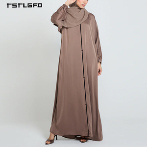 Robe Abaya de Luxe Effet Soie à Rayures Verticales Rose Poudré Manches Longues Col Montant Modeste Musulmane Printemps Minimaliste Élégante - Product Image 2