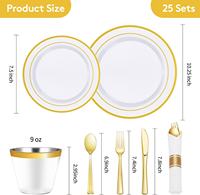 Ensemble de vaisselle en plastique doré de 175 pièces pour 25 invités