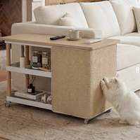 Arbre à chat étroit de luxe en bois et sisal avec hauteur réglable, montage facile, protection anti-griffures, armoire de rangement et roulettes, en carton