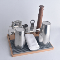 Ensemble de shaker à cocktails Boston 9 pièces Creation Shaker avec support en bois, kit de barman, outils de bar personnalisés et fournisseurs de tapis de bar