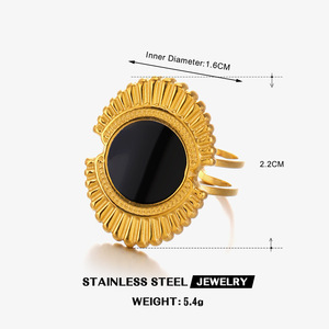 Fashion Retro Stainless Steel Minimalist Ring - 18K Gold Black Drop Oil Exaggerated Fan-shaped Ring, Unique Hip-hop <b>Gift</b> Ring - Product Image 6