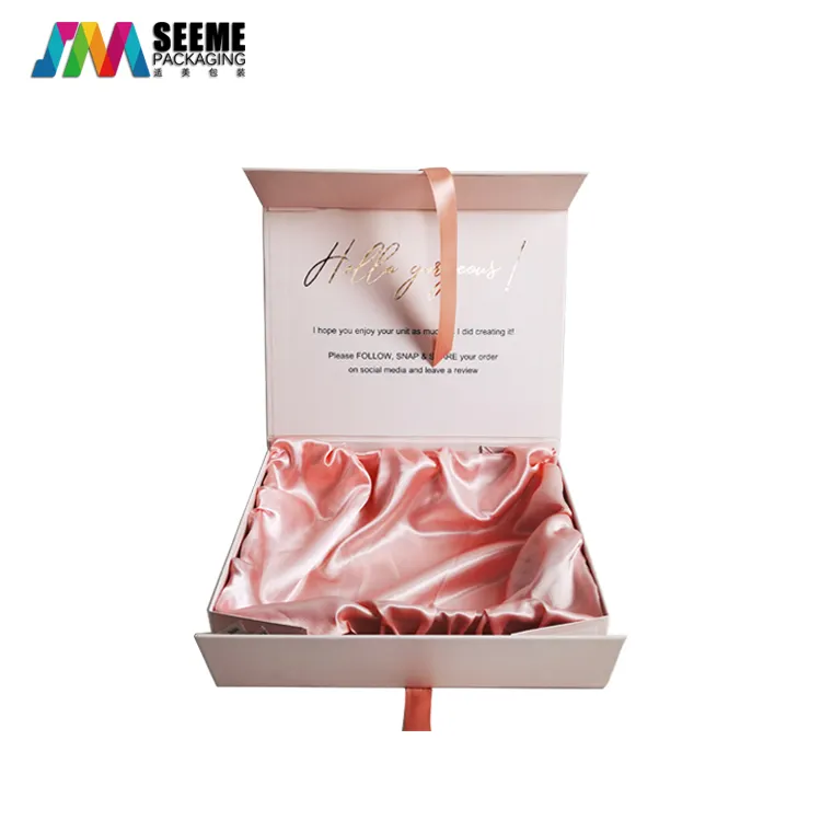 Custom LOGO Clothing Dress Gift Boxes Satin Silk Insert Luxury Magnetic Wig Hair Extension Packaging Box