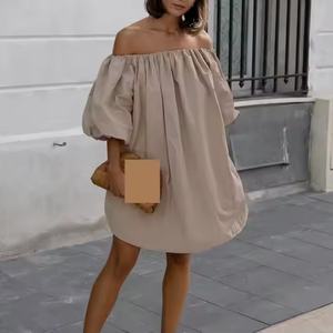 Vestido de Verano 2025 para Mujer, Etiqueta Personalizada, Casual, Sexy, de un Solo Hombro, 100% Lino y Algodón - Product Image 3