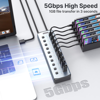 10 Port USB Charging dan Data Hub BC1.2 High Speed USB 3.0 Powered Hub dengan Adaptor