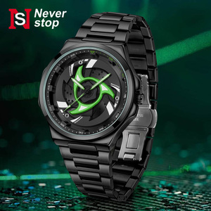 Montre à quartz avec boîte, bracelet en acier inoxydable, luminescente, avec affichage rotatif de roue de voiture de sport, tendance N946 pour homme - Product Image 4