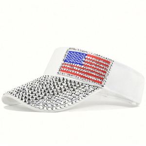Créez votre propre visière pare-soleil en paille avec drapeau américain et strass pour le cyclisme et les voyages en extérieur – Vente en gros - Product Image 6