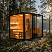 Auf Lager: Western Red Cedar Außensauna mit Panoramafenster, Sauna-Kaltwasserbecken-Kombination für Villen