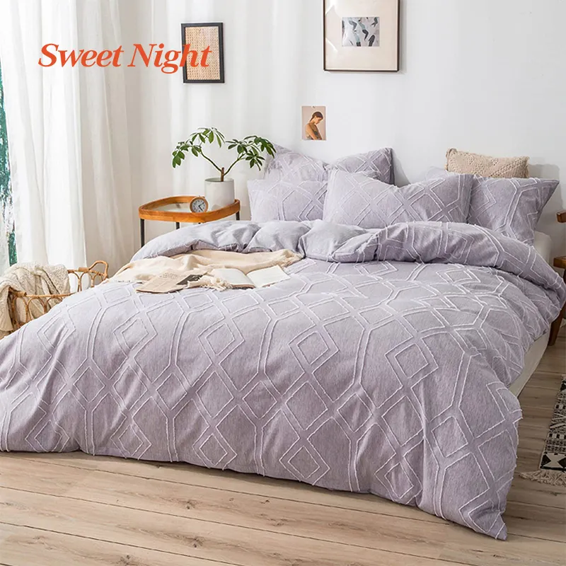 Queen size european style embroidery tufted comforter quilt cover white duvet cover tufted bedding set