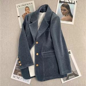 Nouvelle Collection Automne : Blazer Amincissant en Velours Côtelé pour Femme, Coupe Petite, Style Coréen Décontracté, Anti-Plis, Col Cranté - Product Image 3