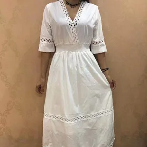 2023 new vacation embroidery V-neck cotton dress