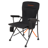 Chaise de pêche pliable à assise large, sans assemblage requis, avec double rangement, idéale pour le camping en plein air