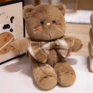 All'ingrosso gatto peluche bianco e nero con grande papillon farcito per bambini regalo di colore marrone papillon simpatico gatto peluche - Product Image 2