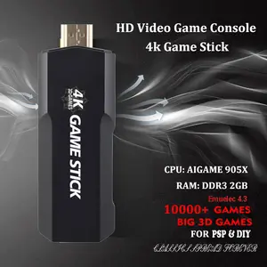 Console de jeu vidéo 2.4G contrôleur sans fil HD Game Stick Box 4K 10000 jeux 64GB jeux TV rétro classiques pour FC PS1 GBA