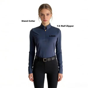 Women's Moisture-Wicking Lightweight Long Sleeve Equestrian Training Shirt 1/4 <b>Zip</b> Stand Collar Breathable Stretch Horse Riding - Product Image 1