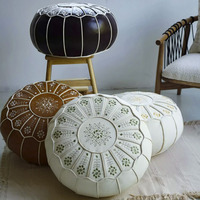 Housse de pouf marocain faite à la main en fausse fourrure, ottoman en cuir, repose-pieds non rembourré, décoration bohème vintage pour salon, canapé, lavable