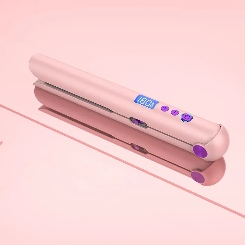 Alisador de cabelo titânio iônico LCD profissional rápido elétrico infravermelho para salão de beleza rosa