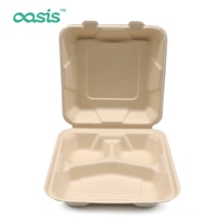 Boîtes à charnières biodégradables, sans PFAS, jetables, écologiques, en bagasse de canne à sucre, imperméables, résistantes à la graisse, compatibles micro-ondes