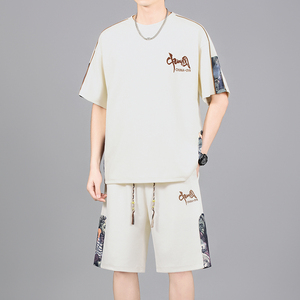 Traje deportivo de ocio con logotipo personalizado, camiseta de seda helada de verano para hombre, pantalones cortos de manga corta, traje holgado de dos piezas, moda cómoda - Product Image 2