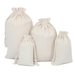 Sac à cordon en toile de coton naturel personnalisé par le fabricant, pochette à cordon en calicot de coton beige avec cordon en coton - Product Image 3