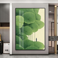 Décoration murale de luxe encadrée sur support en papier, peinture sur porcelaine cristalline, feuille de lotus géante, figure humaine, pour salon