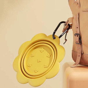 Tazón Portátil de Silicona para Mascotas, Plegable, para Viajes, con Diseño Floral, Color Amarillo, para Perros, Gatos y Animales Pequeños - Product Image 1
