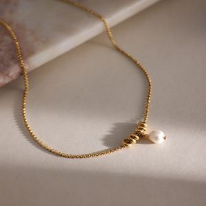 Collier pendentif perle en acier inoxydable plaqué or 18 carats pour femme, bijoux de style Ins transfrontalier - Product Image 2
