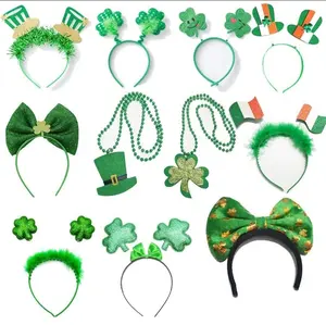 圣帕特里克节女性爱尔兰绿色头带圣帕特里克节配饰绿色闪光三叶草头带礼品