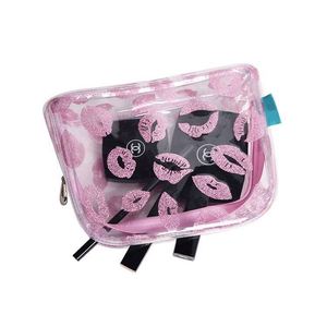 Bolsa de Aseo Impermeable de PVC con Estampado de Labios Rojos, Bolsa de Cosméticos Cuadrada Transparente para Viaje, Bolsa de Maquillaje - Product Image 3