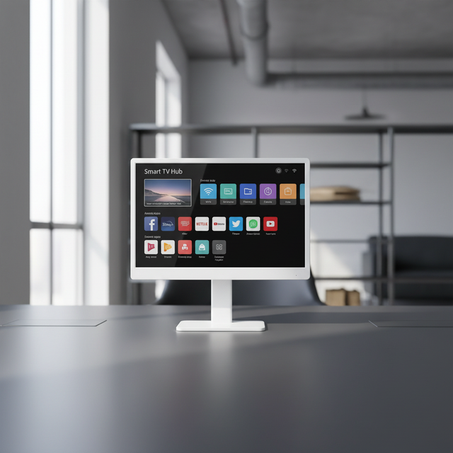 Portable 4K LED Smart TV Android 15 White LCD Display USB Interface NTSC Custom Logo App 15.6"-27" Bathroom TV