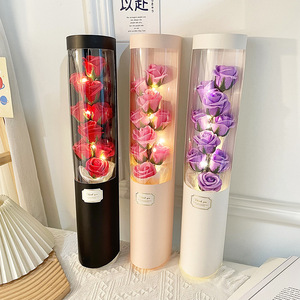 Nouveau design Savon de Noël fait main, bouquet de fleurs simulées en forme de seau dans un tube en papier rond <span class=keywords><strong>long</strong></span>, boîte de fleurs préservées - Product Image 1