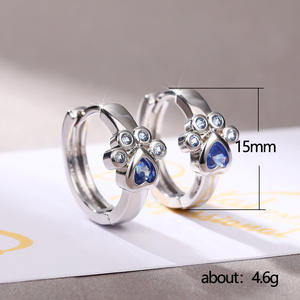 Orecchini a lobo E1030 con gemma blu, in argento 925, a forma di zampa di animale, graziosi orecchini a perno per donna, da indossare tutti i giorni - Product Image 6