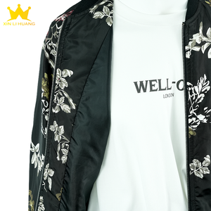 Giacca Bomber da Uomo con Stampa Floreale, Colletto Alto, Chiusura a Zip, Leggera Antivento, Casual, Motivo Floreale <span class=keywords><strong>Nero</strong></span>, Stile Baseball - Product Image 4