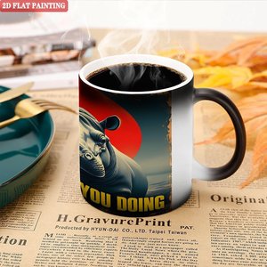 Frosted Black 11oz <b>Ceramic</b> <b>Mug</b> Heat Color Changing Drinking Cup Thickened Handle Comfortable Holding - Product Image 5