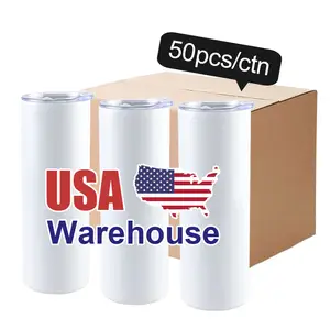 USA Warehouse 20 Oz Cangkir Stainless Steel, Tumbler Sublimasi Kurus 20 Oz Dinding Ganda dengan Sedotan